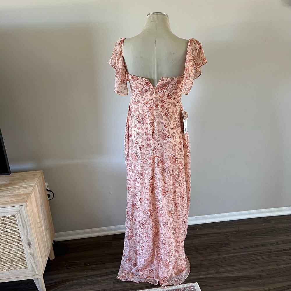 NWT Pink Floral Print Puff Sleeve Cottage Core Bridesmaid Wedding Guest Dress 6 - Picture 9 of 9